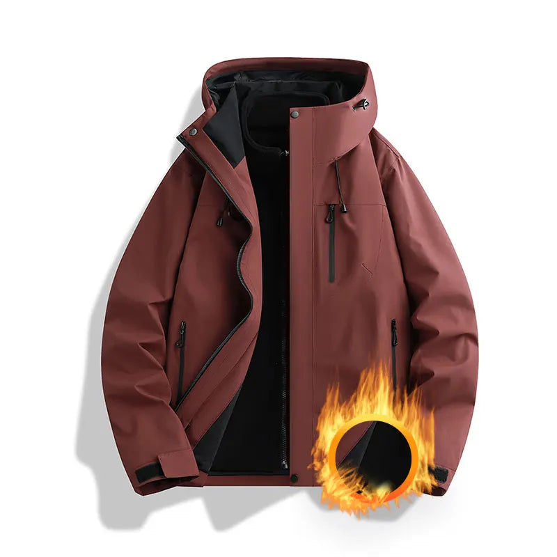 Winter Jacket Outdoor 3-in-1 Waterproof Sport Coat Running Unisex Hooded Hiking Jacket Warm Breathable Outdoor Couple Loose Coat