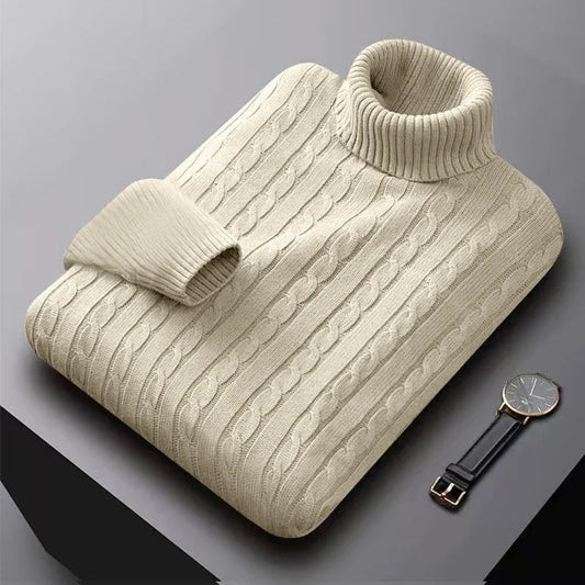 2025 New Men's High Neck Sweater Solid Color Pullover Knitted Warm Casual Turtleneck Sweatwear Woolen Mens Winter Outdoor Tops.