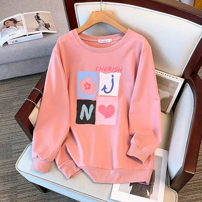 175kg plus size Damen büste Frühling Herbst lose Langarm bedrucktes Sweatshirt Top schwarz rosa 6xl 7xl 8xl 9xl 10xl 11xl