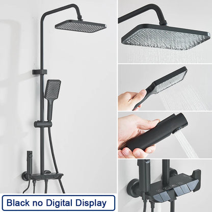 Rozin Black Smart Digital Display Shower Faucet Set Piano Style Rainlfall Bathroom System Grey Digital Mixer Tap Bidet Shower