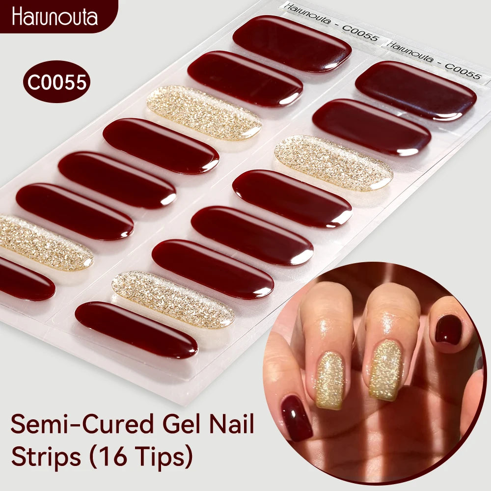 Harunouta Gradient Semi Cured Gel Nail Sticker Long-Lasting UV Nail Sticker UV/LED Extension Gel Nail Foil Gel Polish Full Cover