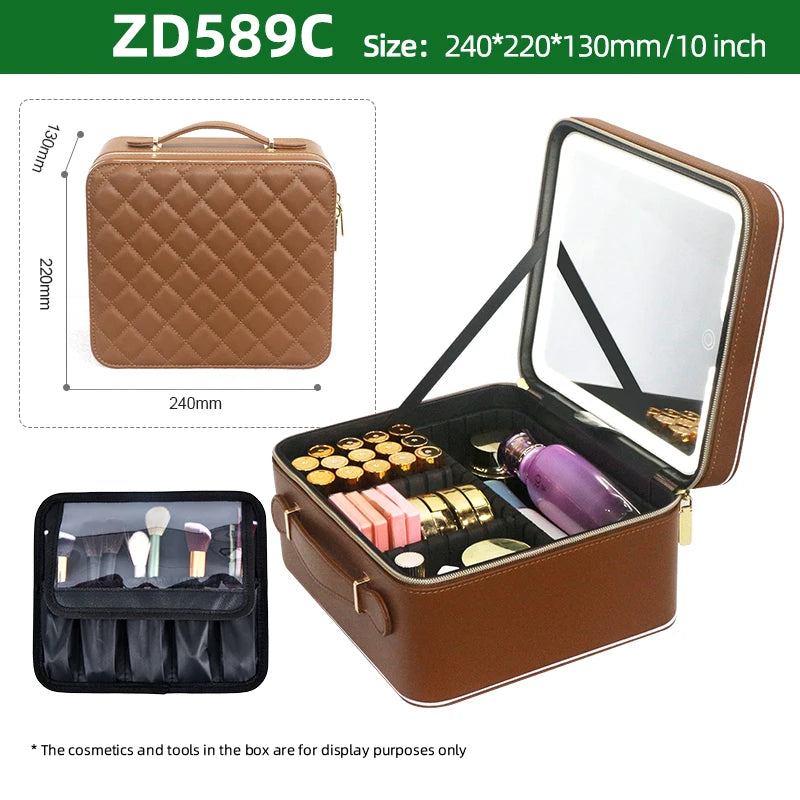 Large Capacity Makeup Case with LED Mirror Multiple Size Options Cosmetic Box LED Mirror Makeup Storage Box for Beauty Salons