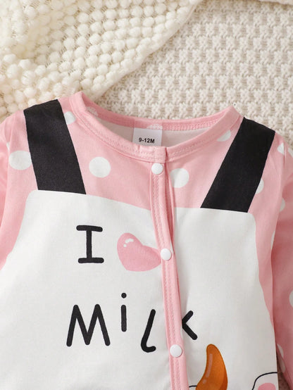 Neuer Baby-Body mit langen Ärmeln, niedliche kleine Kuh, kreisförmige Punkte, Overall + Hut + Drool-Handtuch, 3 Teil/Set, 0–18 Monate Baby-Krabbelanzug.