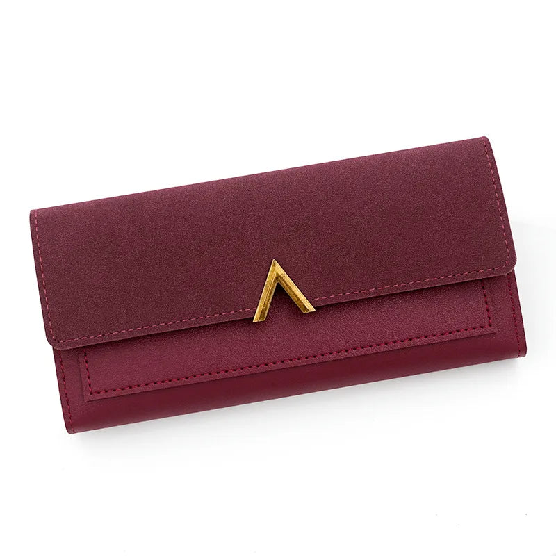 New Korean version women's wallet long V-shaped buckle three fold wallet for women, hand-held bag, change card bag