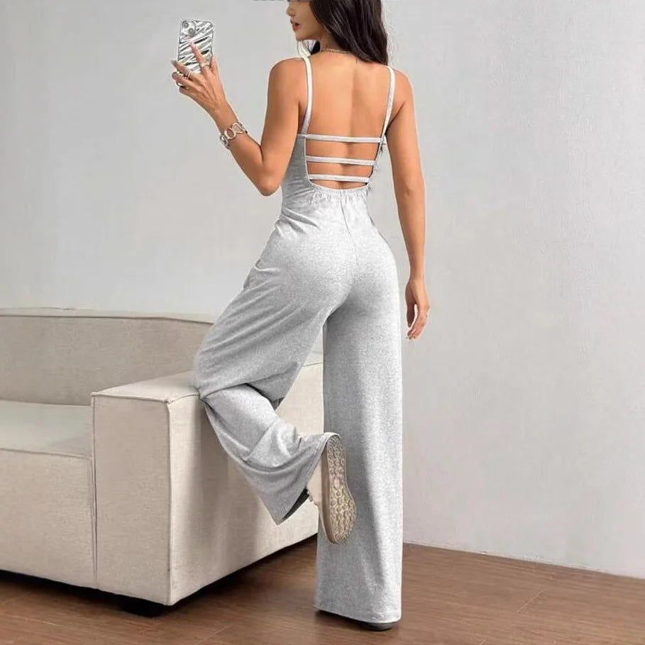 Women Sexy Jumpsuits Backless Suspenders Rompers One Piece Overalls Sleeveless Wide Leg Pants Solid Streetwear Summer.