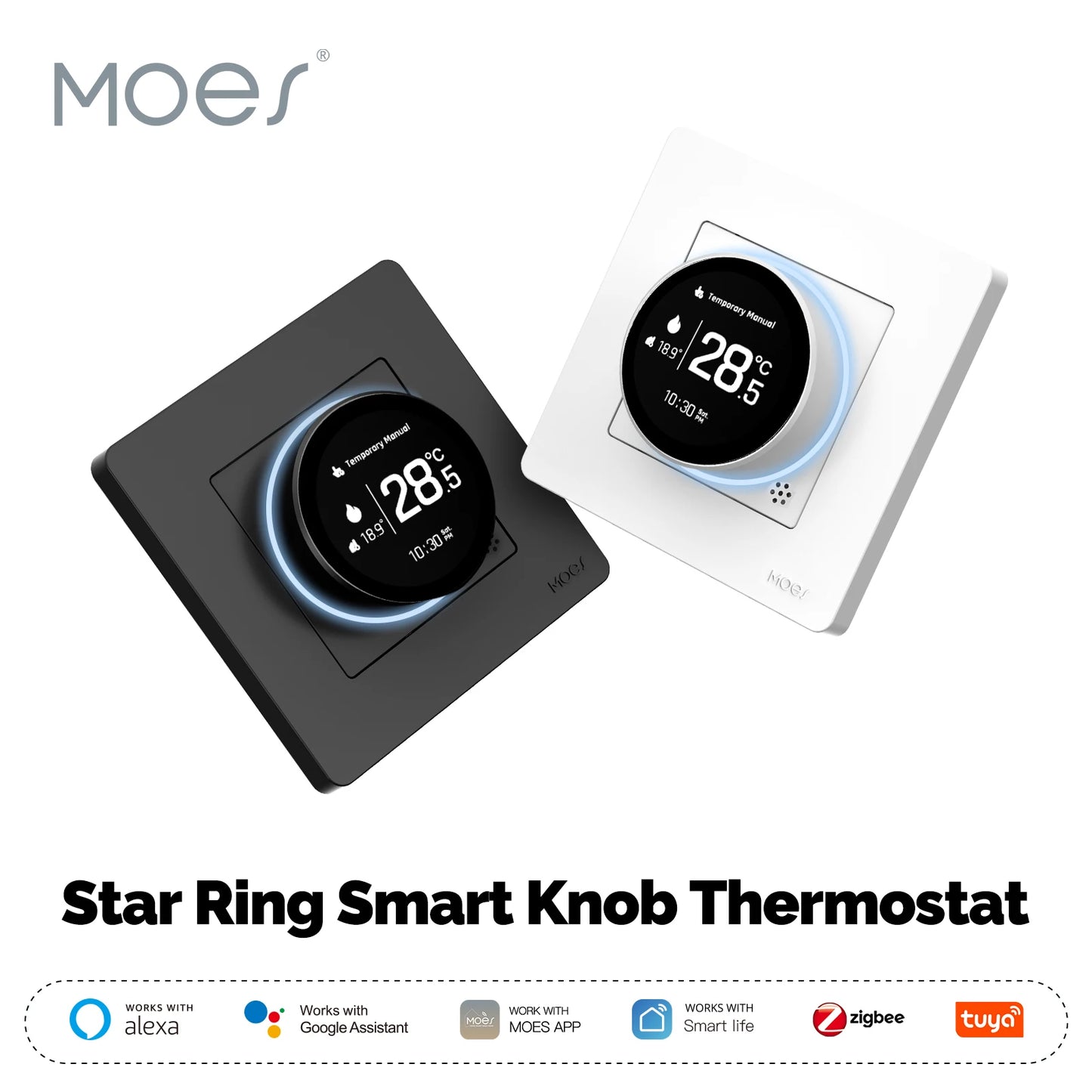 MOES Tuya ZigBee Smart Knob Thermostat Star Ring Series Temperature Controller Water Boiler Electric Heating With Alexa Google.
