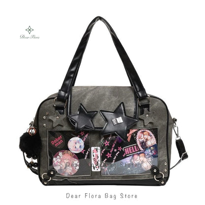 Y2K Trendy Star Ita Bag Lolita Girl Transparent Pocket Fashion Crossbody Bag Women's DIY Display Shoulder Bag Cute Purse Handbag