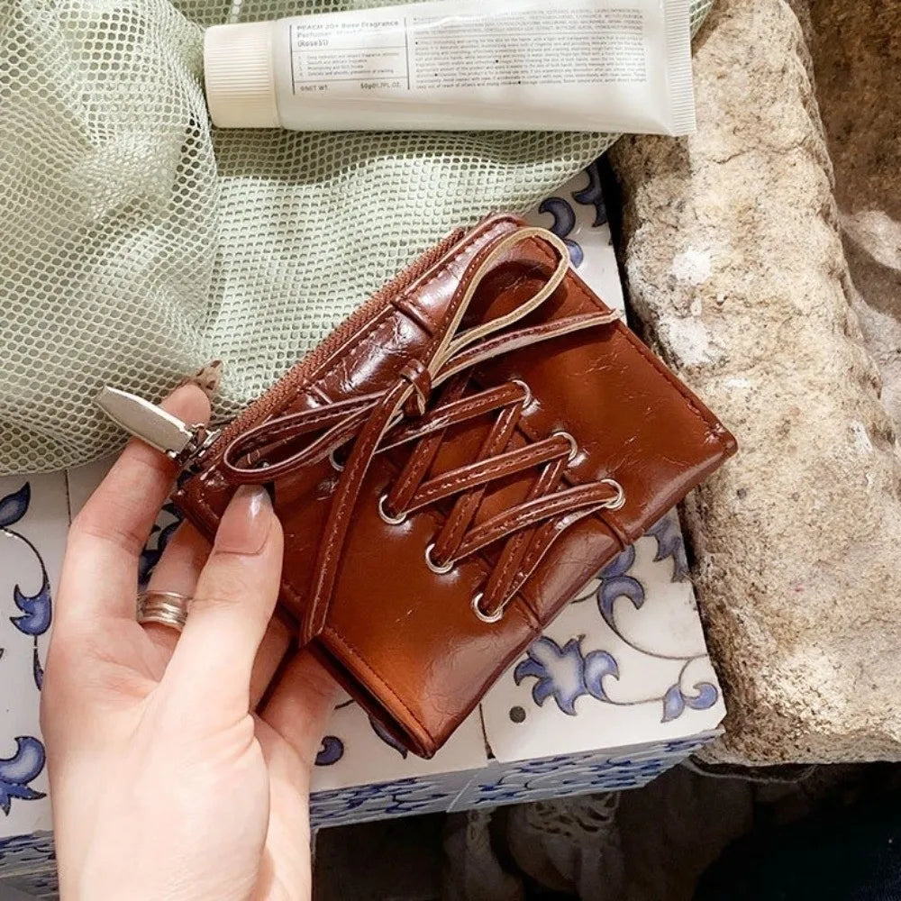 YK2 Strap Bow Women Wallets Short Wallets Card Holder Folding Zipper Coin Purse Girl PU Leather Coin Pouch Casual Clutch Bag.