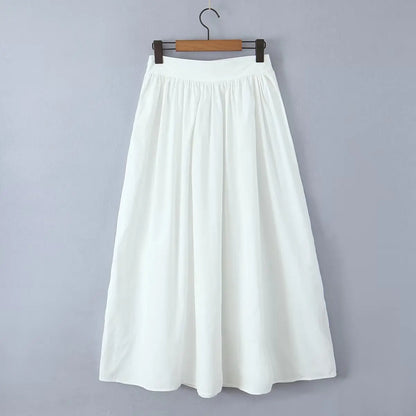 YENKYE 2025 Women Yellow White Cotton Big Swing Long Skirt Vintage High Waist Side Zipper A-line Summer Skirts Holiday.