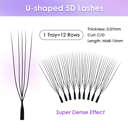 SEEDEW U Shaped 2D/3D/4D/5D Eyelashes Extension Premium Soft False Eyelashes Premade Fan U Lashes.