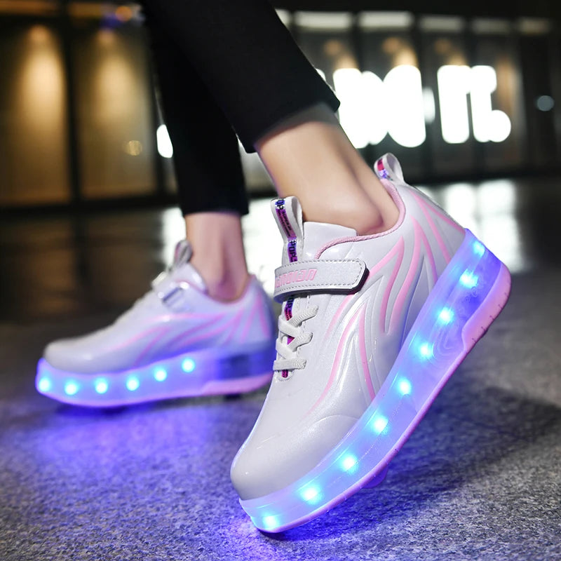 Two Wheels Children's Led Light Roller Skate Shoes For Kids Boys Girls Luminous Sneakers Skateboard USB Charging.