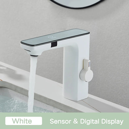 rozin Touchless Sensor Basin Faucet Smart Digital Display Bathroom Sink Faucets Grey Brass Sense Hot Cold Water Mixer Tap Crane