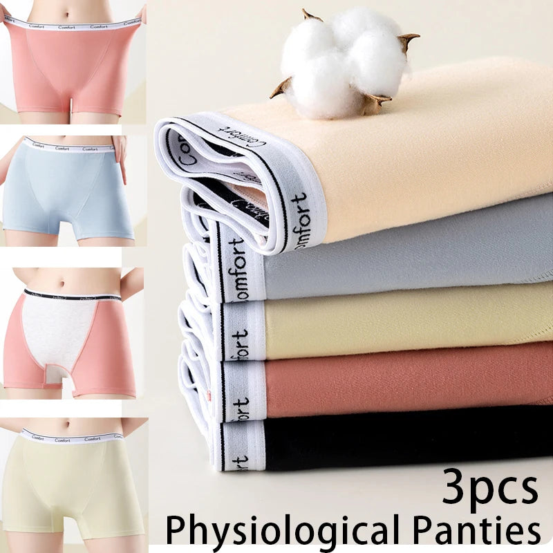 3pcs Cotton Women's Menstrual Panties Physiological Pants Leak Proof Underwear Ladies Period Panty High Waist Safety Briefs.