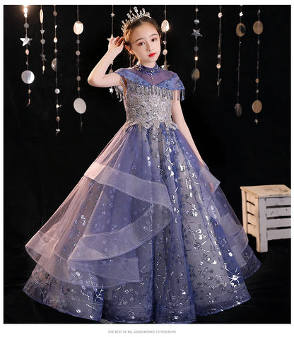 Mädchen Elegantes Luxuriöses Abendkleid Pailletten Prinzessin Kleider Edle Kinder Leistung Kostüm Geburtstag Party Mädchen Kleid.