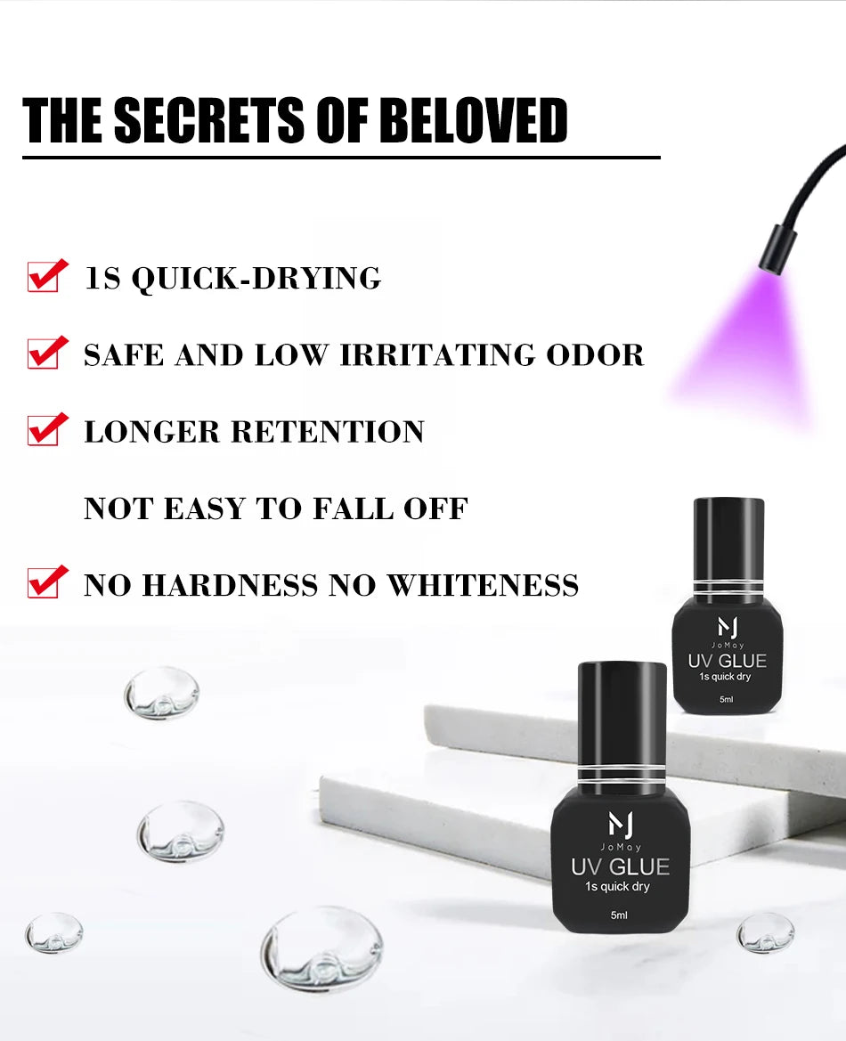 JOMAY UV GLUE Adhesive For Eyelash Extensions 0.1S Fast Drying Strong False Eye Lash Extension Glue Long Lasting UV Eyelash Glue.
