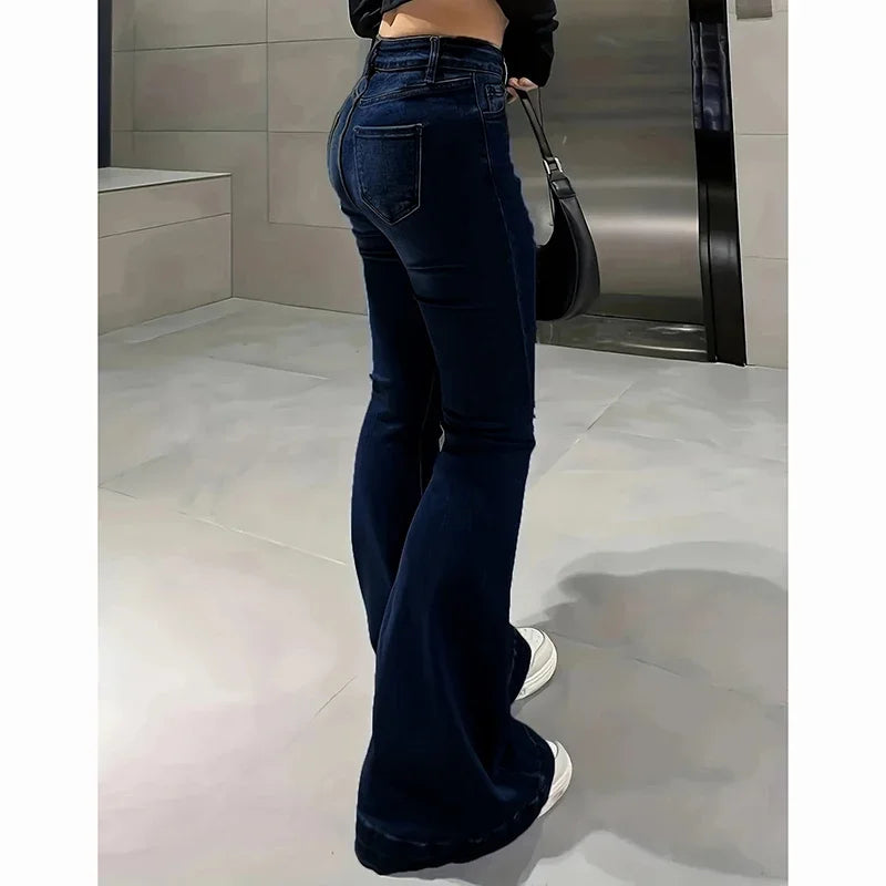 2025Mädchen Concise Ins Hohe Taille Ausgestellte Jeans Weibliche Stretchy Bootcut Denim Hosen Frauen Einfarbig Dünne Schlaghosen.