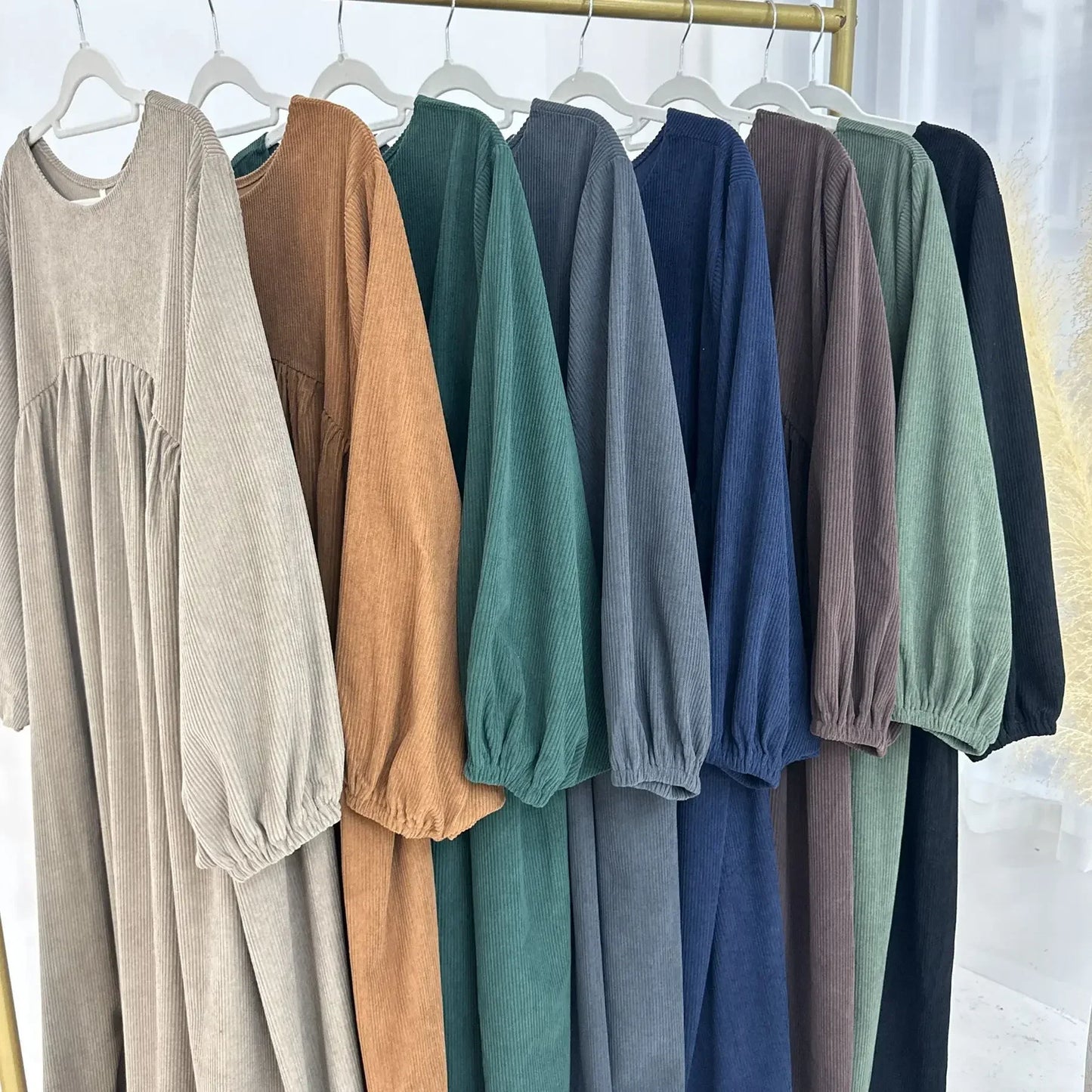 Winter Corduroy Abaya Warm Muslim Dress Closed Abayas for Women Dubai Luxury Turkey Kaftan Hijab Robe Ramadan Eid Islam Clothes