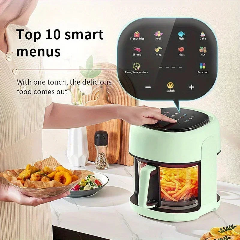 4.5L Smart Electric Air Fryers Oil-free Automatic Household Kitchen 360°Baking Convection Oven Deep Fryer Visible Window EU 220V.
