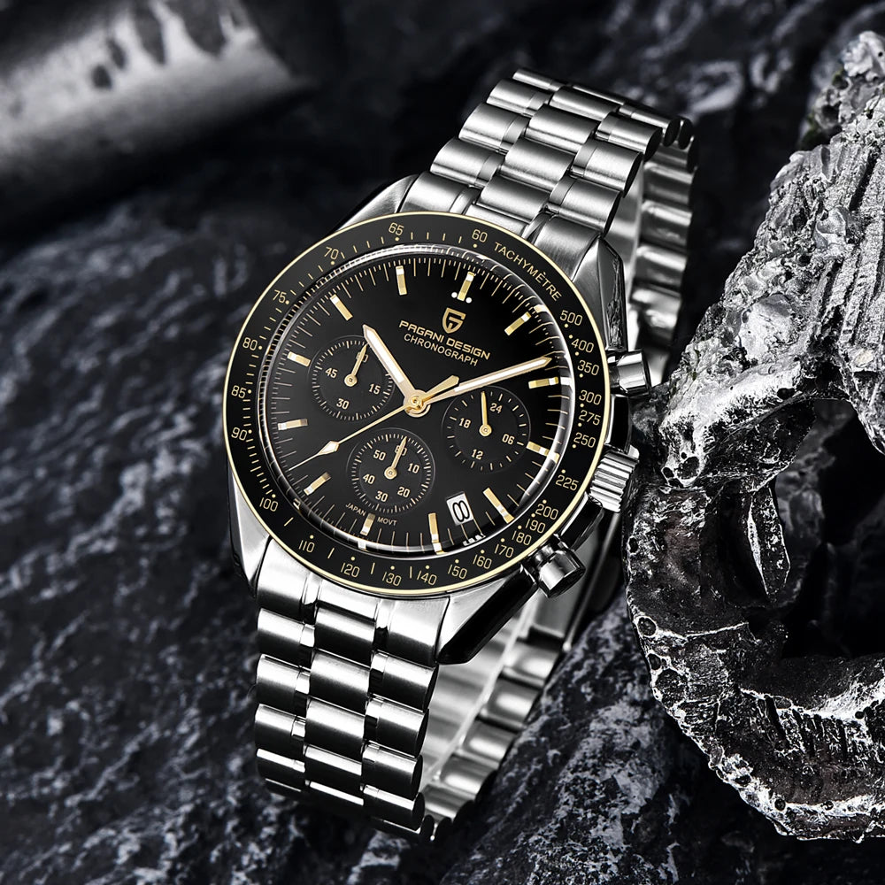 PAGANI DESIGN 2025 New Moon Watch Retro Luxury Quartz Watches For Men Stainless steel Luminous waterproof Sport Chronograph Man.