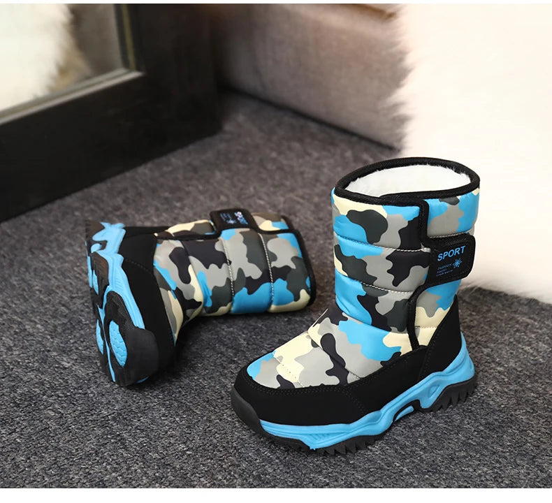 2025 Winter Children Shoes Plush Waterproof Fabric Non-Slip Girl Shoes Rubber Sole Snow Boots Fashion Warm Outdoor Boots.