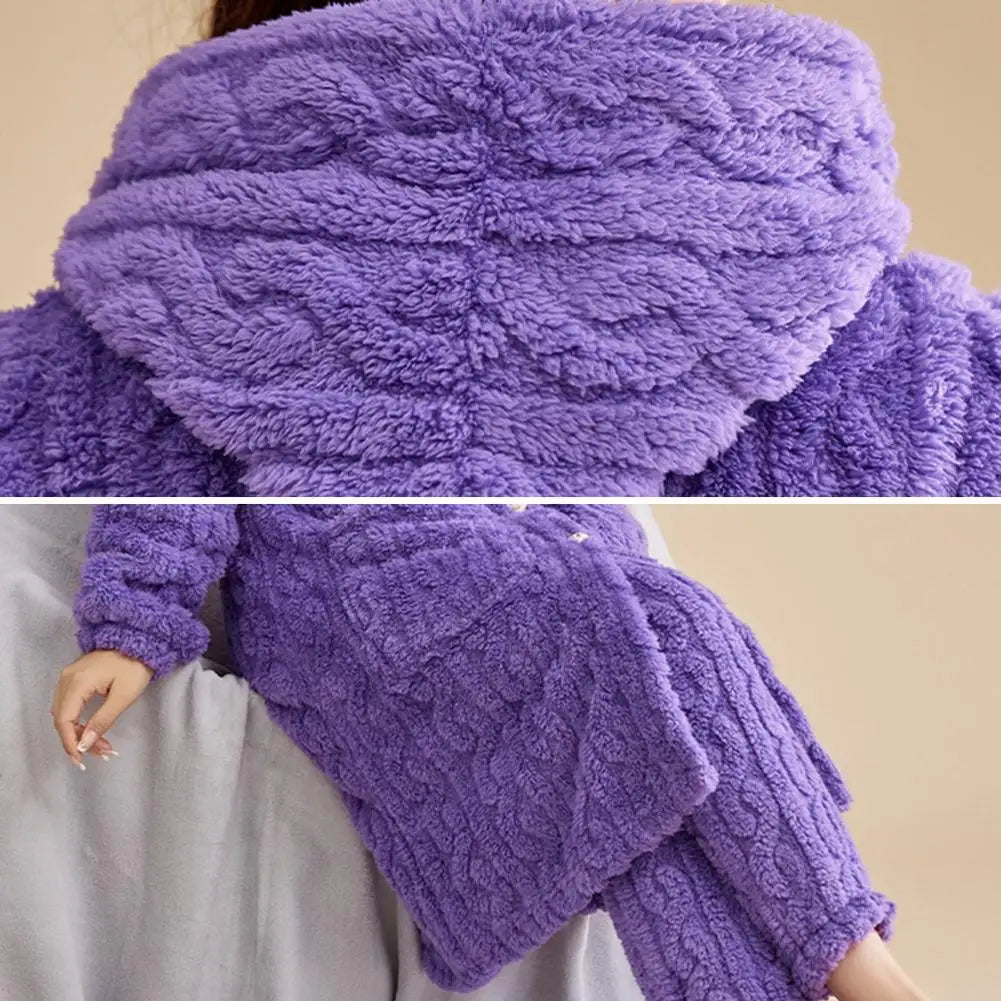 Korallen Samt Frauen Pyjama Set Verdicken Samt Rippen Fleece Set Pullover Hosen Frauen Pyjama Sets 2024, Homewear Frauen Nachtwäsche.