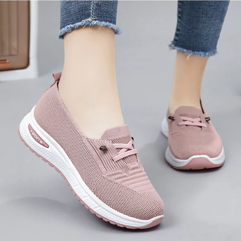 2024 Women's Casual Shoes Fashion Breathable Walking Flat Bottom Sports Shoes Women's Fitness Large Pink Women's Shoes 36-43.