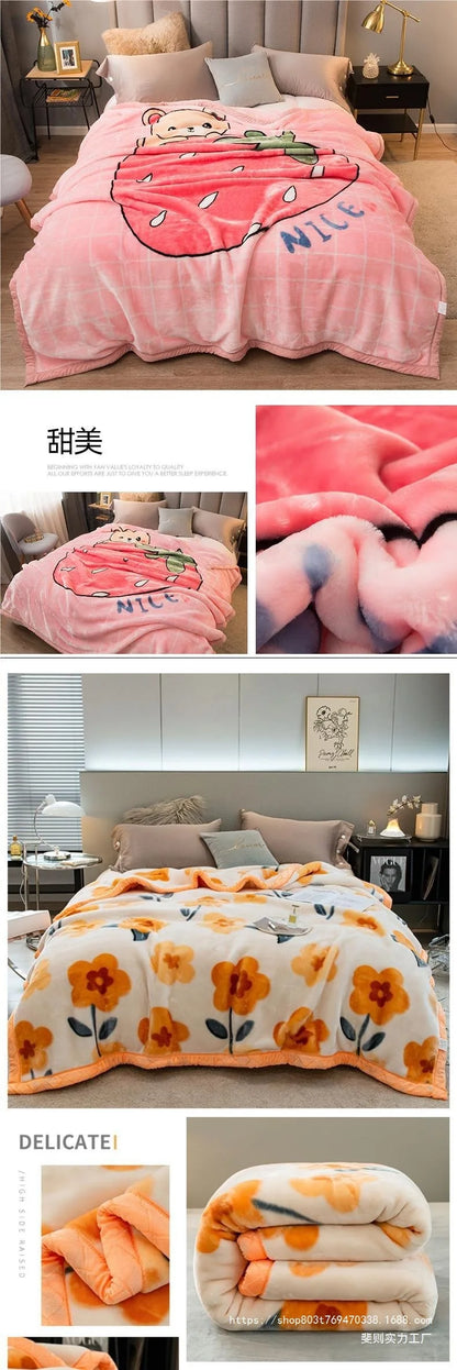 Thiened Double-layer Raschel Blanket Warm Coral Fce Wedding Blanket Single Double Bed Autumn Winter Warmth Cover Blanket.