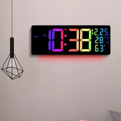 17-Zoll großer digitaler Wecker mit 11 Farben und dynamischem RGB-Display, RGB-LED-Wanduhr mit Farbwechsel/Doppelalarm/Raumdekoration