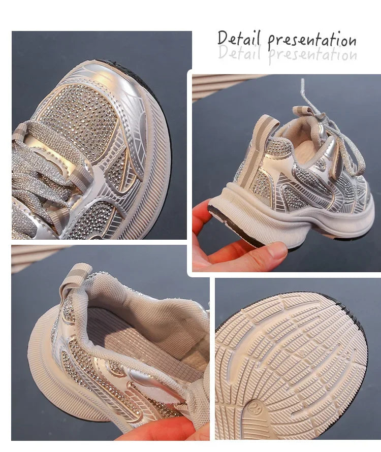 Kids Casual Running Shoes with Rhinestones Boys Girls Sports Shoes Mesh Breathable 2024 New Children Sneakers Fashion Trendy.