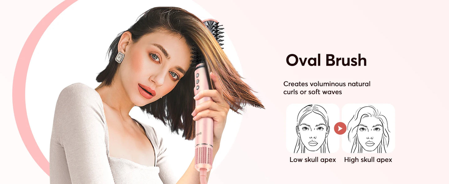 Bopcal 5 In 1 Hair Dryer Hot Air Comb Electric Hair Curling Iron 1200W High Speed Blower Multifunctional Styling Tools Hairdryer