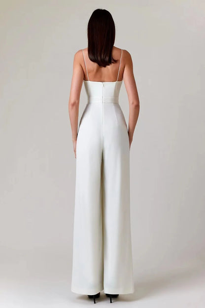 2023 Spring Chiffon Sexy Joker Solid Elegant Spaghetti Strap European and American Women's High Waist Wide Leg Jumpsuits.