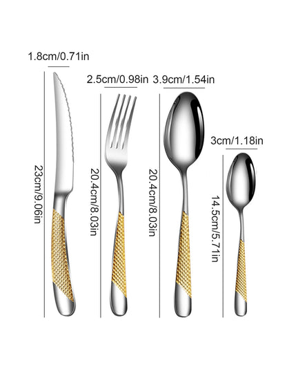 24pc Stainless steel tableware star steak knife and fork dessert fork spoon family suits.