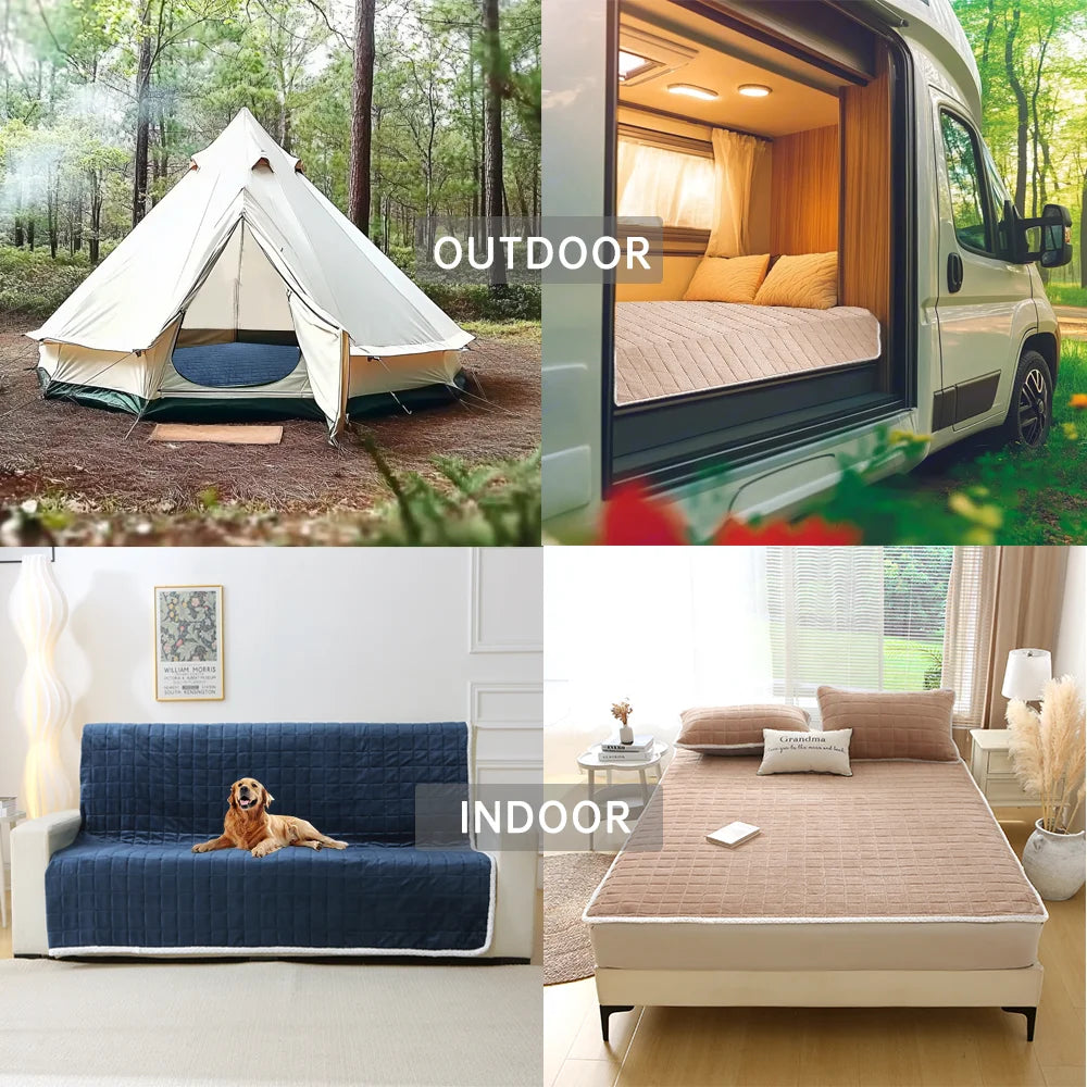 1pc Velvet Quilted Mattress Topper with Elastic Band, Thickened Warm Non-Slip Mattress Cover for Bed Sleeping, Camping, Floor.