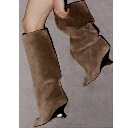 2025 New Peep Toe Long Boots Summer Thick High Heels Women's Knee Boots Large Size Shoes Ladies Slip-on Strange Heels Cool Boots.