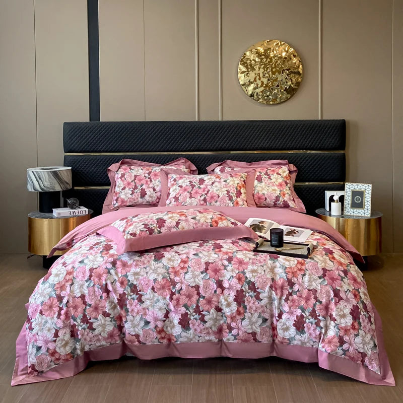 Floral Print 600TC Egyptian Cotton Bedding Queen King Comforter Cover Soft Duvet Cover Set Flat/Fitted Bed Sheet Pillowcases