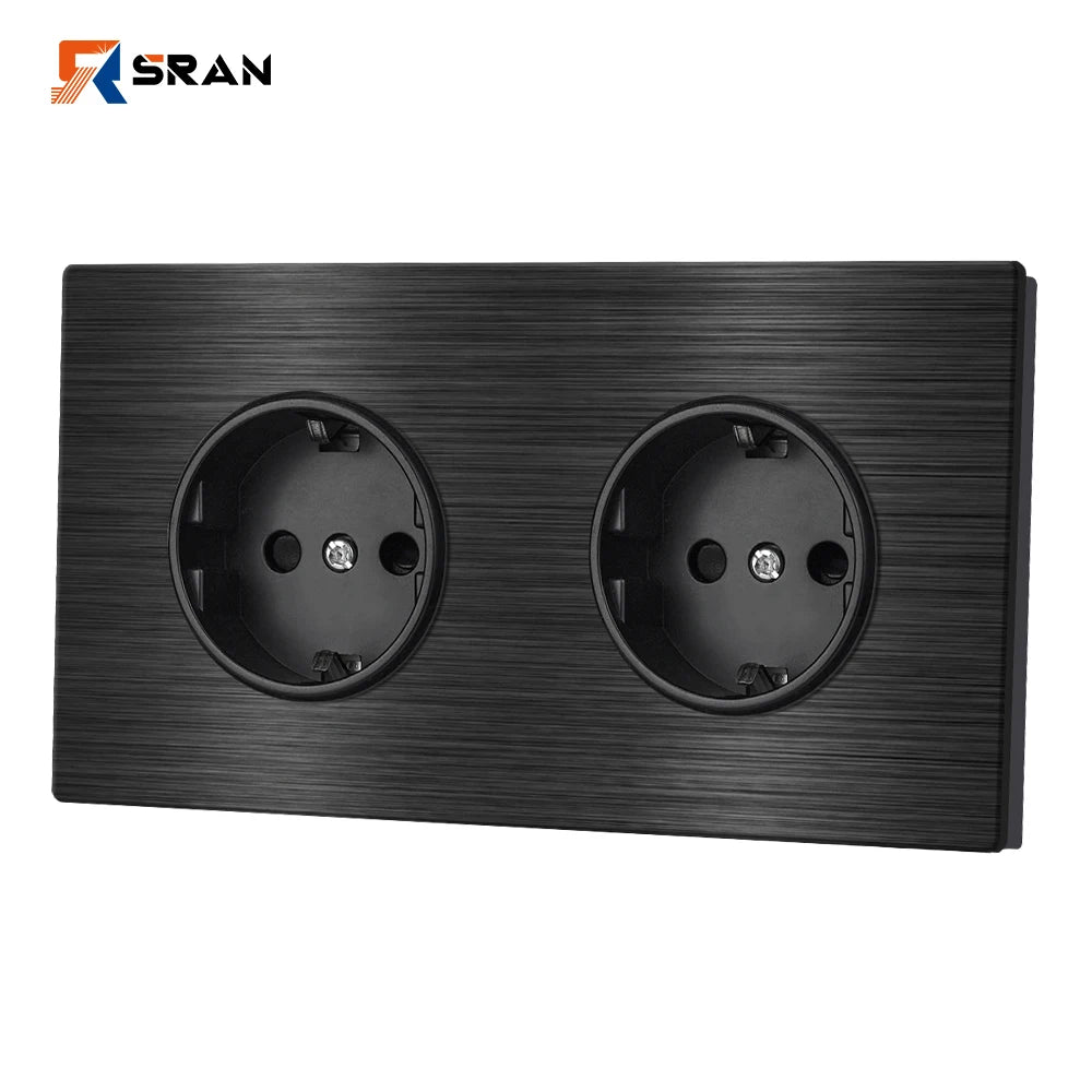 SRAN Eu-Steckdosen, 82/153/224 x 82 mm, schwarzes Panel aus Aluminiumlegierung, 16 A USB-Wandsteckdose Typ C, Heimbüro.