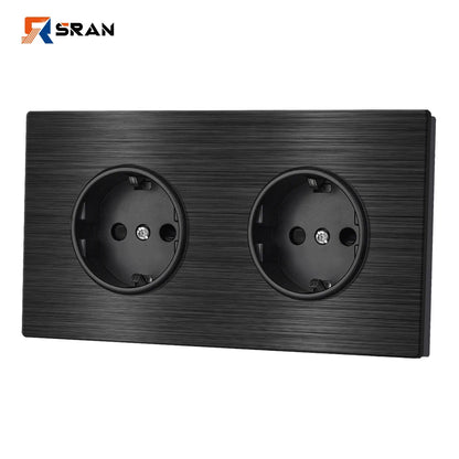 SRAN Eu-Steckdosen, 82/153/224 x 82 mm, schwarzes Panel aus Aluminiumlegierung, 16 A USB-Wandsteckdose Typ C, Heimbüro.