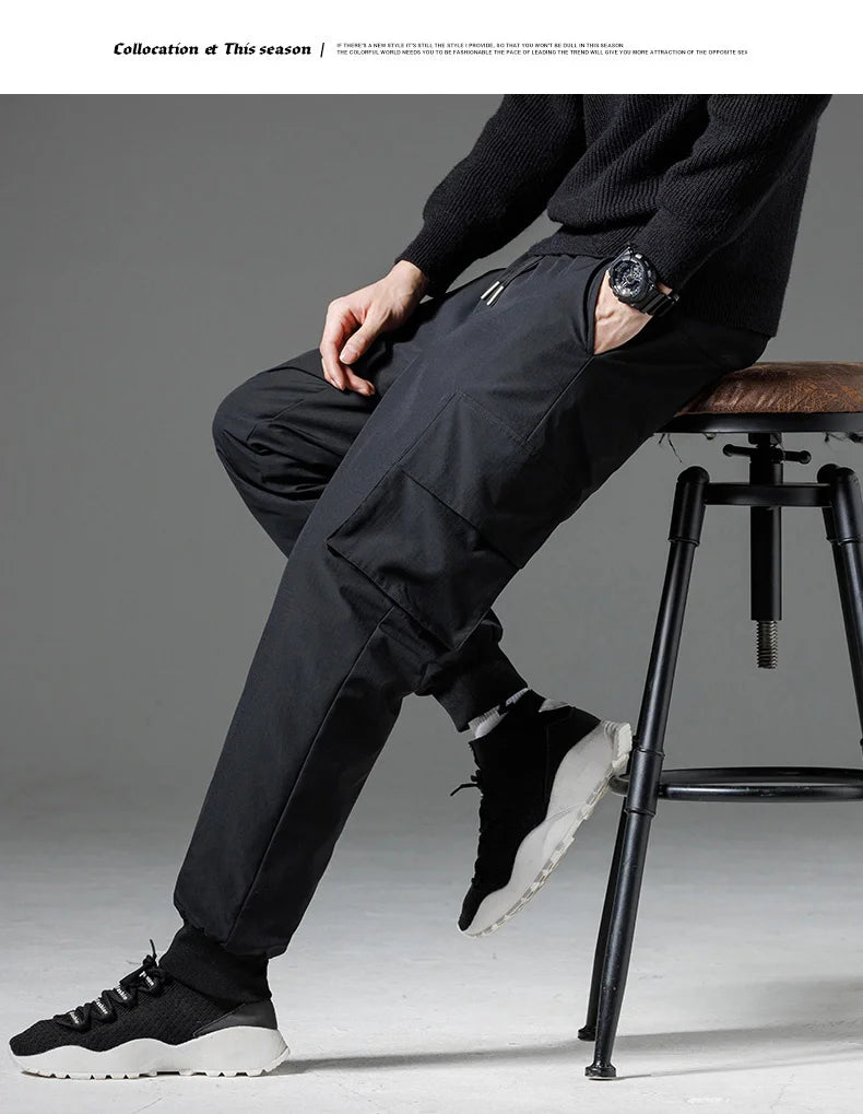 Winter Down Pants Men's Casual Waterproof Zipper Pocket Thick 90% Duck Down Cargo Pants Male Jogger Outdoor Warm Sports Pants.