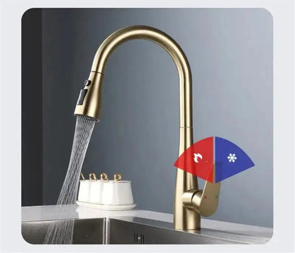 Brushed Gold Pull Out Kitchen Faucet Hot Cold Sink Faucet Mixer Tap 360 degree rotation torneira cozinha mixer taps Kitchen Tap