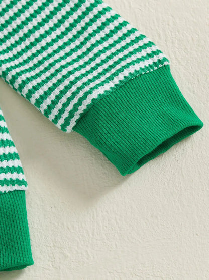 Weihnachts-Baby-Kleidung aus Baumwolle, 2-teiliges Set, 0–3 Jahre, gestreiftes Sweatshirt und Hose für Kleinkinder mit besticktem Weihnachtsbaum-Outfit.