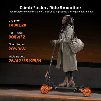 Aumom Electric Scooter, 800W 48V 15.6Ah Battery, 10 inch Tires, 45 km/h Max Speed, 70km Range, Disc Brakes, NFC & Passcode Lock.
