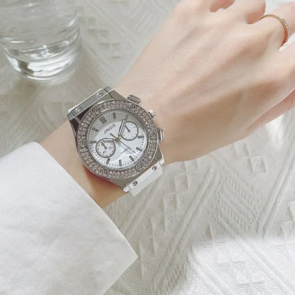 Fashion Women Watches Luxurious Brand Casual Diamond Female Rubber Quartz Wristwatches Simple Sport Clock Relogio Feminino.