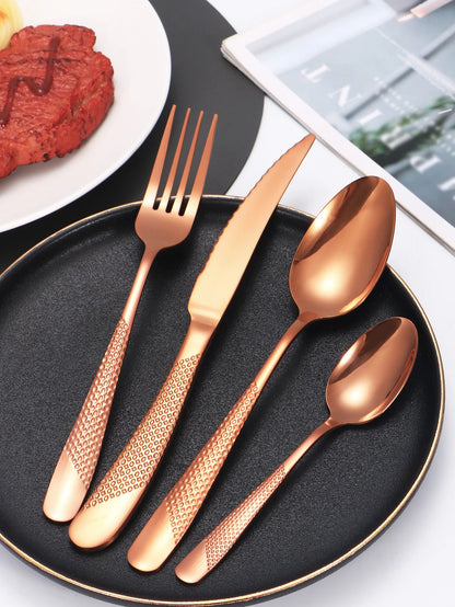 24pc Stainless steel tableware star steak knife and fork dessert fork spoon family suits.