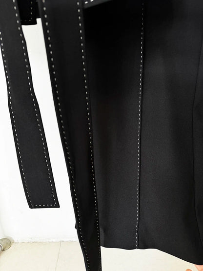 HIGH STREET Newest Fashion 2024 Designer Suit Set Women's Contrast Stitching Belted Blazer Pants Suit 2pcs.