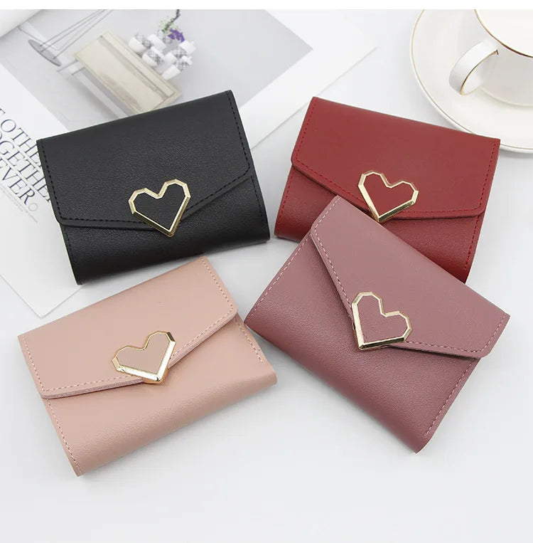Korean version women wallet short heart-shaped three fold women's wallet multi card slot card bag zero wallet  purses for women.