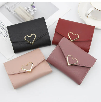 Korean version women wallet short heart-shaped three fold women's wallet multi card slot card bag zero wallet  purses for women.