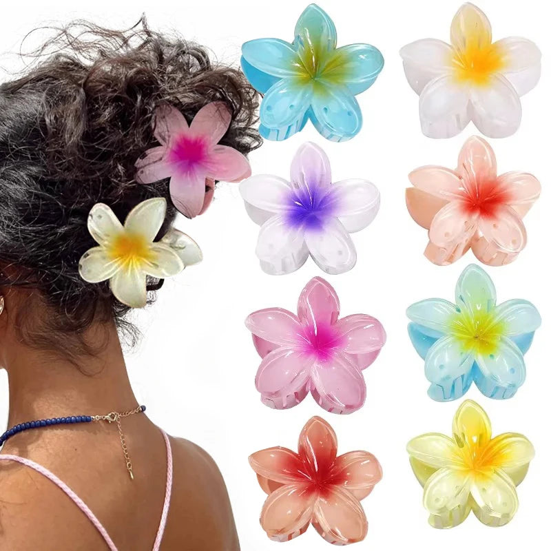 New Hawaiian Gradient Hair Clips Women Flower Hair Claws Shark Hairpins Vacation Beach Style Hairpins Hair Accessories.
