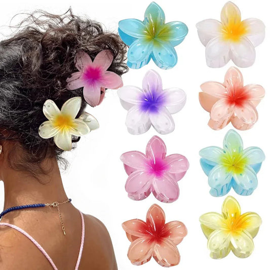 New Hawaiian Gradient Hair Clips Women Flower Hair Claws Shark Hairpins Vacation Beach Style Hairpins Hair Accessories.