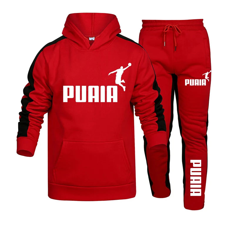 Autumn Winter Popular Mens Tracksuit Hooded Sweatshirts+Jogging Pants Set Daily Gym Outfits Casual Sports High Street Clothing.