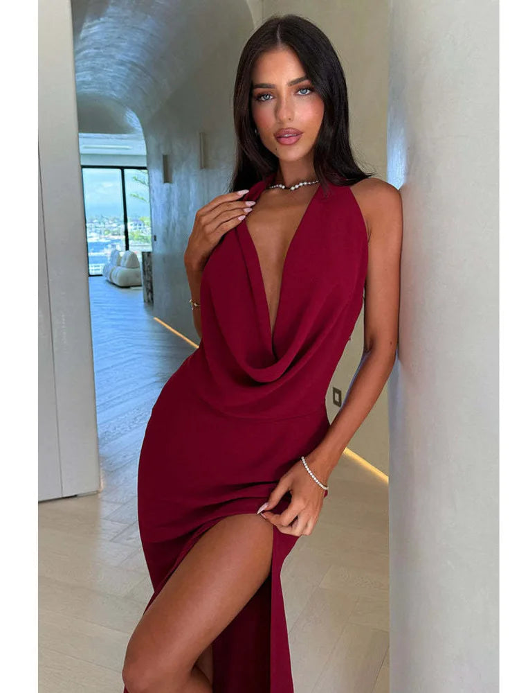 Arctic Cat Sexy Tiefem V-ausschnitt Hohe Schlitz Rückenfreies Party Kleid Für Frauen Elegante Ärmel Schlank Urlaub Strand Sommer Kleidung 2025.